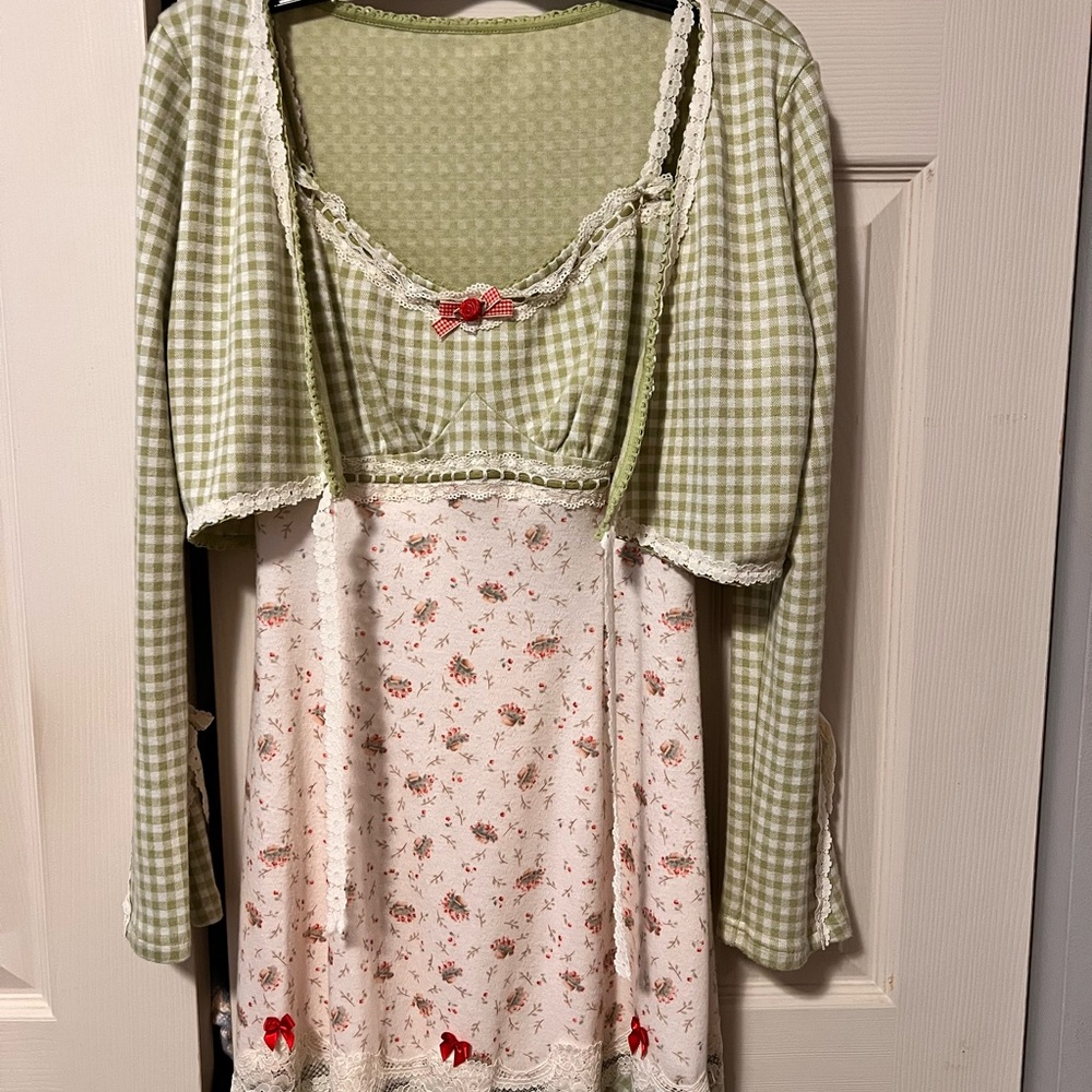 Green and White Floral Mini Dress
